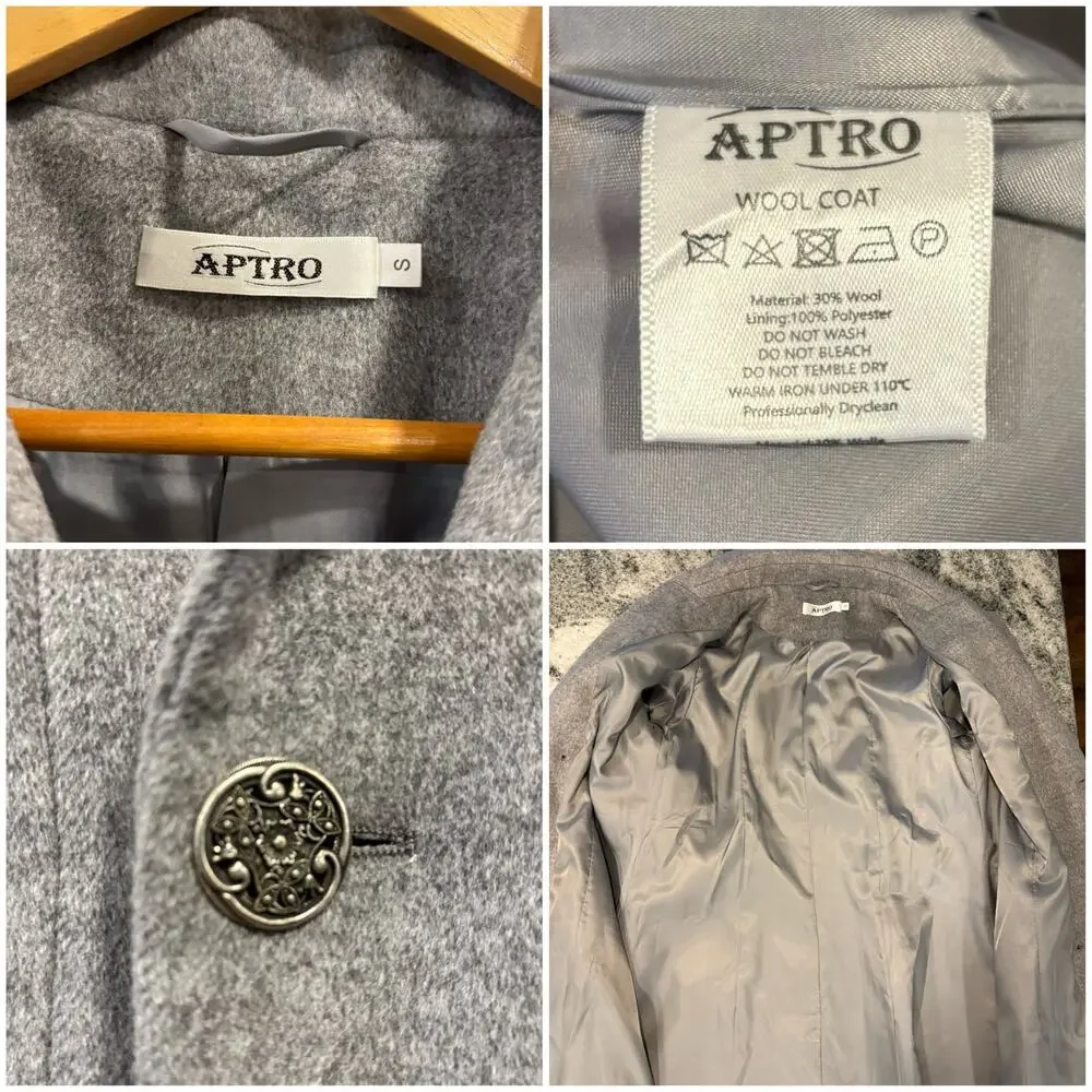 Gray Wool Blend Double Breasted Fit & Flare A-Line Swing Coat, Size S - Picture 8 of 8